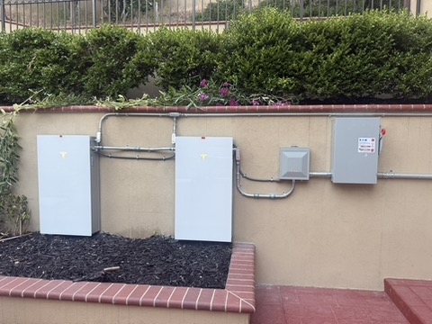 Tesla batteries with associated electrical equipment.